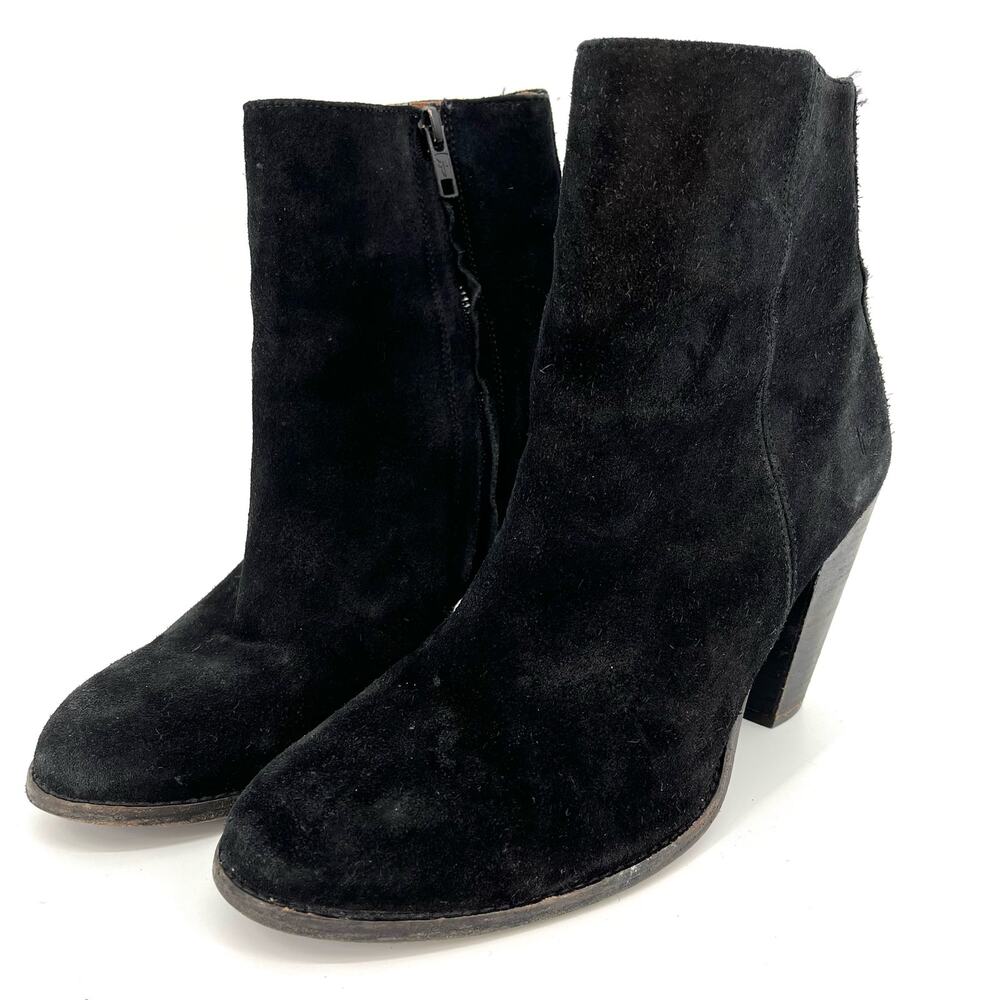 Frye Black Suede Heeled Side Zip Myra Ankle Boots (9.5) - Picture 2 of 10